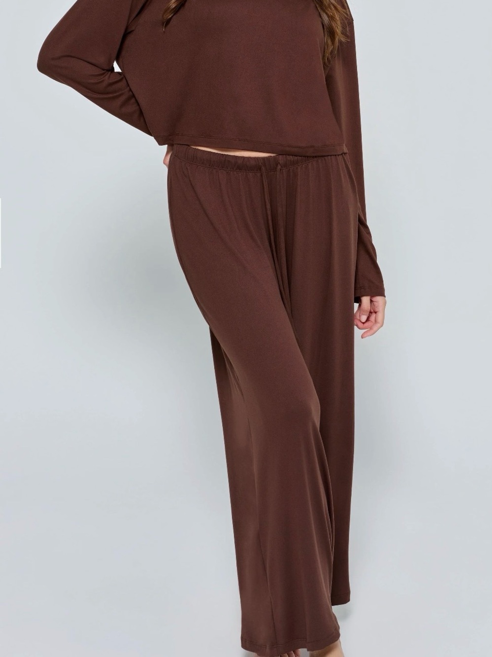 Relaxed Wide-Leg Brown Lounge Pants with Drawstring